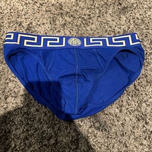 Versace Men's Blue Briefs with Gold Waistband